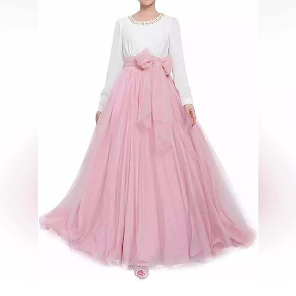 Women's Pink Tulle Skirt Small Long Mesh